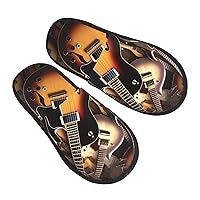Music Guitar Furry Slippers for Men Women Fuzzy Memory Foam Slippers Warm Comfy Slip-on Bedroom Shoes Winter House Shoes for Indoor Outdoor