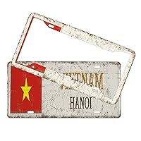 Auto Car Tag Vietnam-Hanoi' Flag City Funny Car Front License Plate with Screws National Country Souvenir Aluminum Metal License Plate Cover Frame Shield Combo for Girl Women Rustproof Weatherproof
