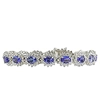 21.4 Carat Natural Blue Tanzanite and Diamond (F-G Color, VS1-VS2 Clarity) 14K White Gold Luxury Tennis Bracelet for Women Exclusively Handcrafted in USA