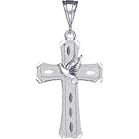 Sterling Silver Cross with Flying Dove Pendant Necklace Diamond-Cuts, 24