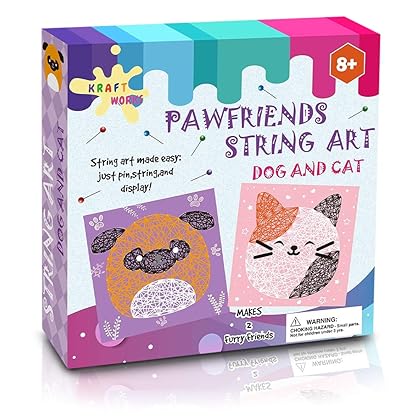 BATTOP Kraft Works Pawfriends String Art Kit – Dog and Cat Craft Kit for Kids 8-12 – Complete String Crafting Set - Large Canvas Arts and Crafts Set – Fun and Creative DIY Kid Craft Project