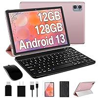 Android 13 Tablet 2024 Newest 10 Inch Tablets with 12GB RAM +128GB ROM +1TB Expanded Octa-Core, 2 in 1 Tablet with Keyboard Mouse 5G Wi-Fi Blue/Tooth GMS Certified GPS - Rose Gold