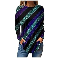 Dressy Tops for Women,Womens Geometric Printed Long Sleeve Blouse Oversized Round Neck Loose Fit Shirts for Leggings