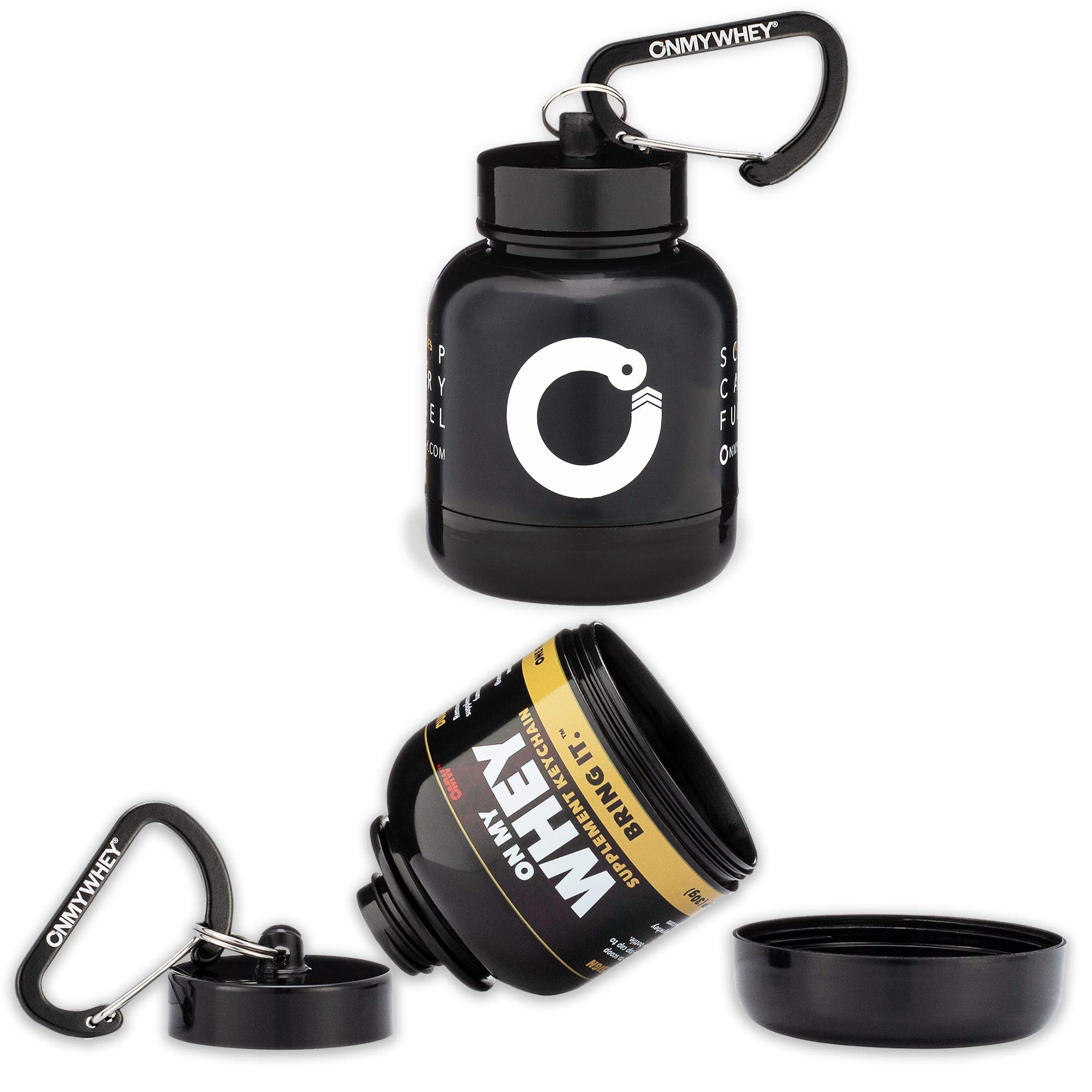 OnMyWhey - Protein Powder and Supplement Funnel Keychain, Portable to-Go Container for The Gym, Workouts, Fitness, and Travel - TSA Approved, Combo 2-Pack w/ 1 Modern & 1 Classic