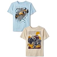 The Childrens Place Boys' Vehicles Short Sleeve Graphic T-Shirts,Multipacks, Racecar/Monster Truck 2-Pack, Large
