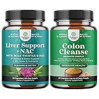 Bundle of Liver Support Supplement with NAC - Herbal Liver Supplement and Colon Cleanser & Detox - Psyllium Husk Capsules Gut Health Supplement