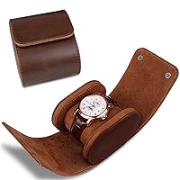 1 Slot Cylindrical Watch Case, Watch Roll Travel Box Vintage Watch Case for Men and Women - Brown Upgrade Version