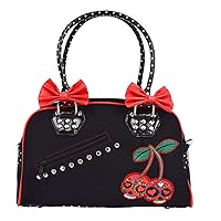 Cherry Bomb Skull Cherries Polka Dot Bow Handbag Rockabilly Black Red
