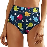 Cute Whale Women's Underwear Breathable Briefs High Waisted Ladies Panties Full Coverage Underpants