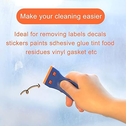 4 Pcs Plastic Razor Blade Scraper and 100 Pcs Blades, Remove Label Decal Tool， Forwithout Scratches Plastic Razor Blade Scraper, Adhesive Remover for Stickers, Gaskets and Paints on Window Car Glass
