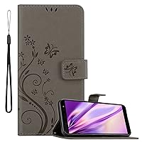 Book Case Compatible with Samsung Galaxy J6 2018 in Floral Grey - Cover in Flower Design with Magnetic Closure, Stand Function and 3 Card Slots - Wallet Etui Pouch PU Leather Flip