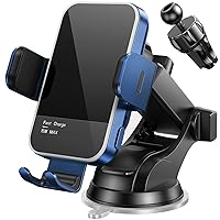 Wireless Car Charger,【7 Colored LED Backlit】15W Auto Clamping Car Charger Phone Mount Holder fit for iPhone 14 13 12 Mini Pro Max 11 XR XS X, Samsung Galaxy S23 Ultra S22 S21+ S10+ Note 20, etc - Blue