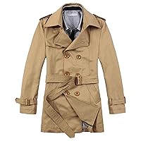 Men'S Trench Coat Slim Fit Notch Lapel Double Breasted Belted Lightweight Windbreaker Long Jacket Overcoat