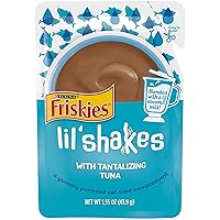 Purina Friskies Wet Pureed Cat Food Topper, Lil' Shakes With Tantalizing Tuna Lickable Cat Treats - (Pack of 16) 1.55 oz. Pouches