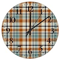 Silent Wall Clock Analog Round Non-Ticking Buffalo Check Plaid Retro Wall Clocks Wall Decor for Family Room Office Exercise Room 10 inch