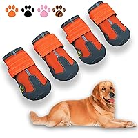 Dog Boots,Waterproof Dog Shoes,Dog Booties with Reflective Strips Rugged Anti-Slip Sole and Skid-Proof,Outdoor Dog Shoes for Medium Large Dogs 4Pcs Orange-Size 8
