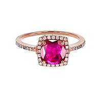Sterling Silver Rose 7mm Cushion Created Ruby & Created White Sapphire Halo Ring