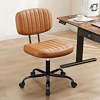 Sweetcrispy Small Office Computer Desk Chair with Wheels and Lumbar Support, Comfy Cute Armlees PU Leather Vanity Rolling Swuvel Task Chair No Arm for Adult, Student