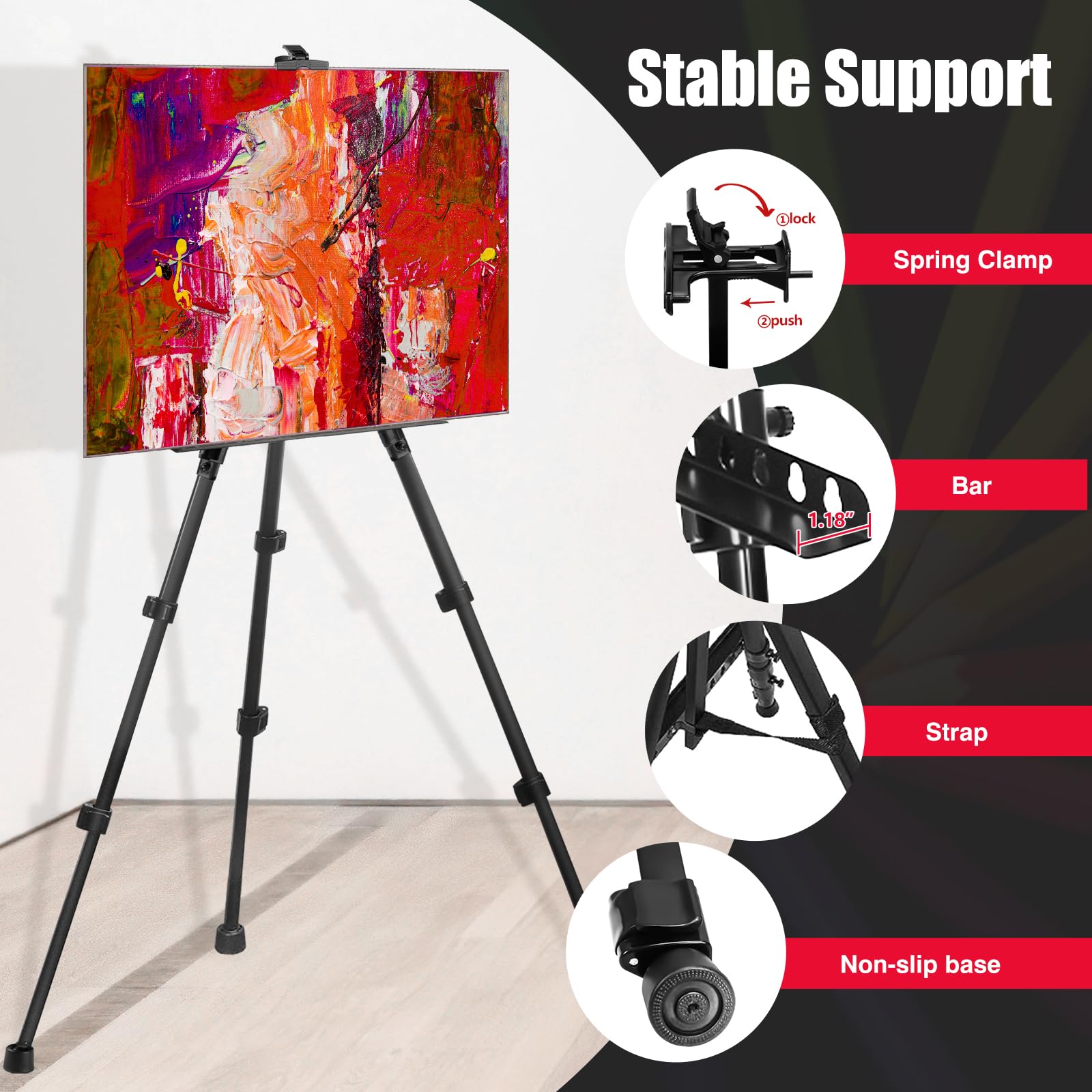 AIKUPNEY Artist Easel Stand - Metal Tripod Easel for Painting Canvas,Adjustable Height from 17-63 inches,Portable Easel with a Bag for Table-top&Floor Drawing,Displaying