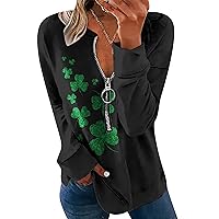 DIACACY St Patrick's Day Funny Shamrock Printed Shirt Women Casual Long Sleeve Sweatshirt V Neck Clover Graphic Tops