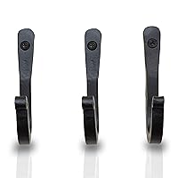 Decorative Hooks for Wall - Wrought Iron Hooks for Hanging Coats, Hats, Bags, Towel Hooks for Kitchen or Bathrooms - Heavy Duty Black Hooks - 3.75 x 0.5 x 2 Inch (Black, 3 Hooks)