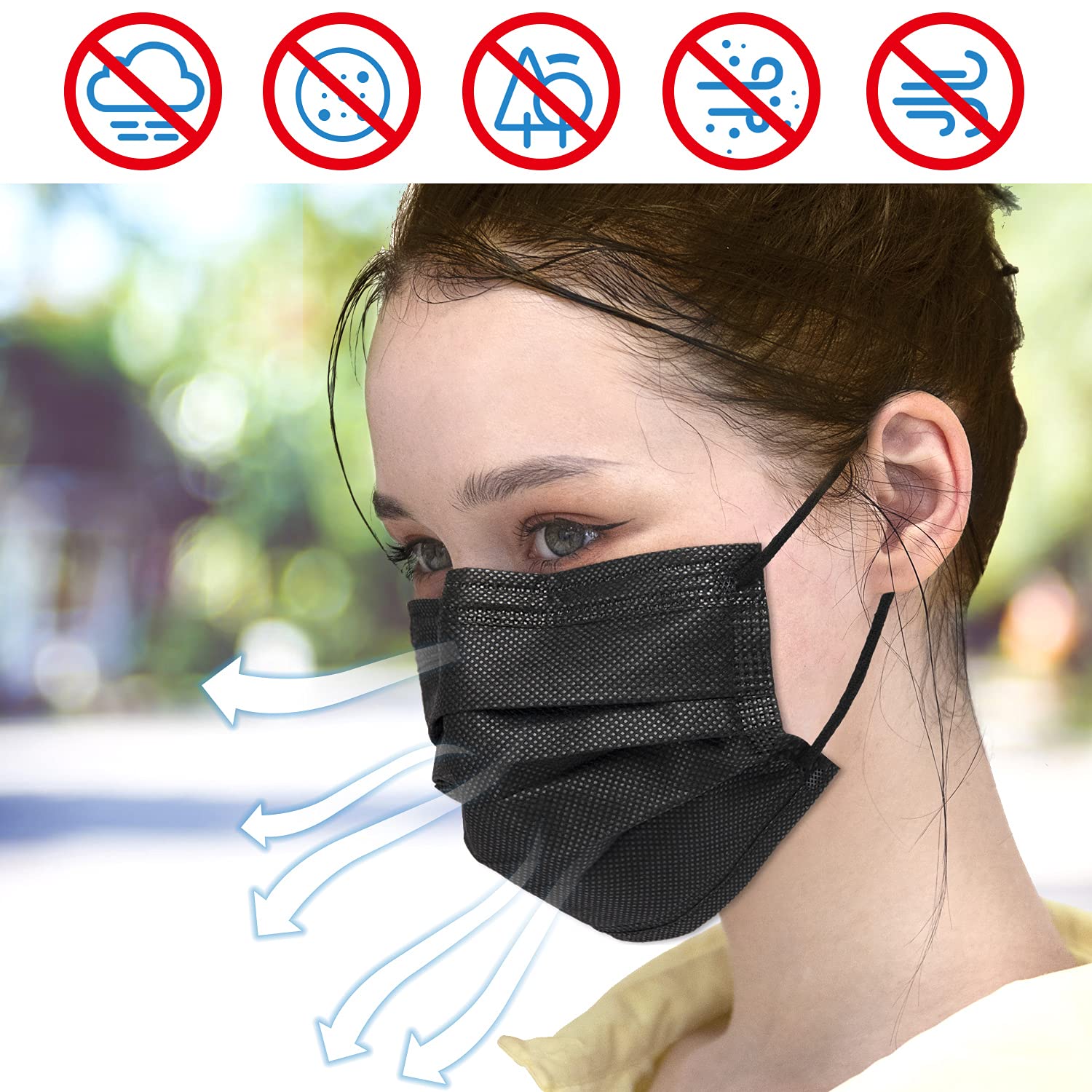 PhiFA 100Packs Black Disposable Face Masks 3 Ply Filter Protection Mask Suitable for Home School Office and Outdoor