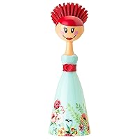 Vigar Dolls Dish Brush with Ergonomic Handle and Dres-Shaped Storage Holder - Scrub Brush for Pans, Pots, Kitchen Sink Cleaning, Blue/Pink