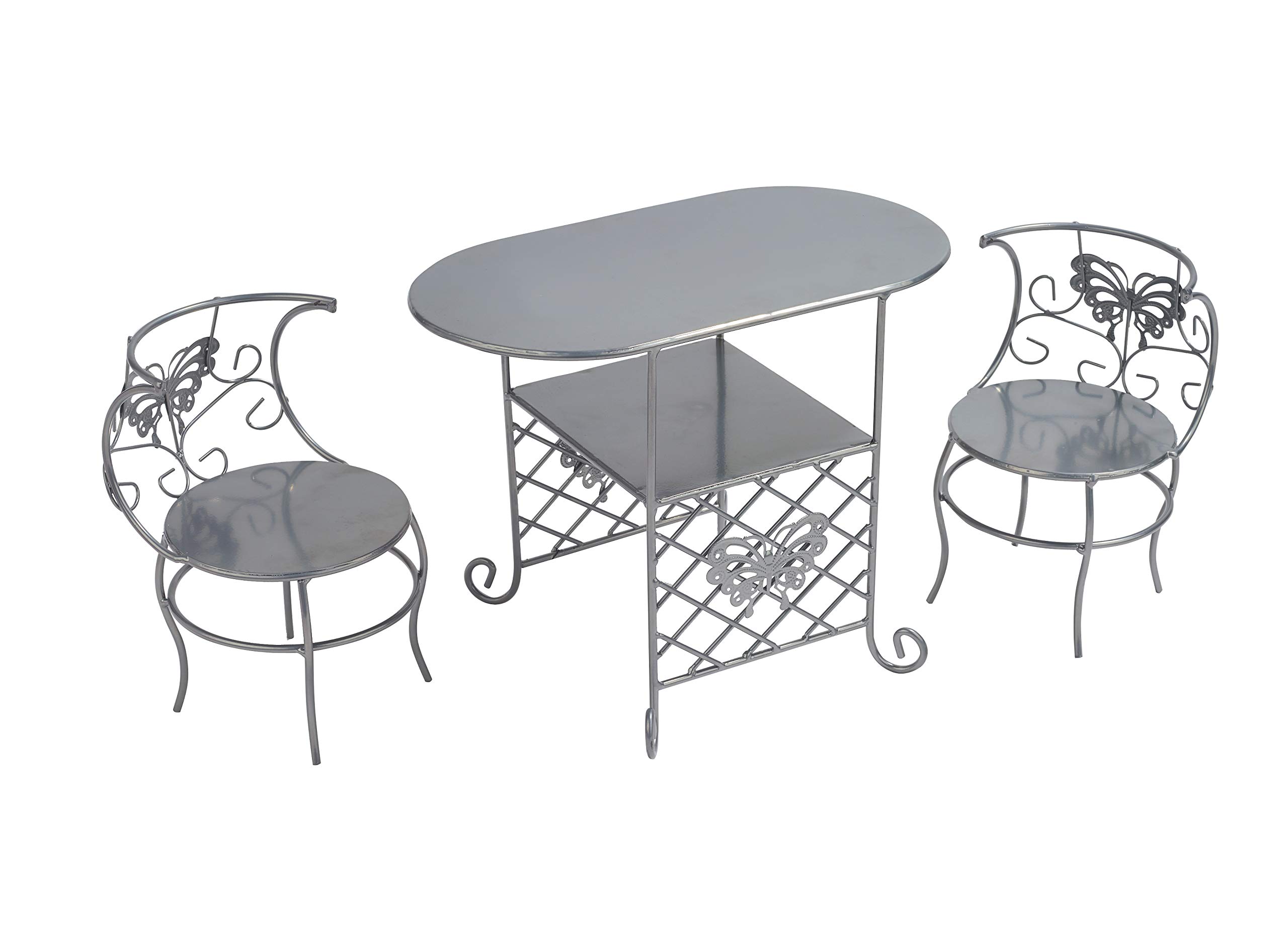 Badger Basket Tea Time Toy Metal Doll Table and Chair Set with Accessories for 18 inch Dolls - Silver/Pink/Multi