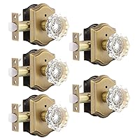Gobrico Interior Door Locksets in Antique Brass,Octagonal Crystal Doorknobs for Bed/Bath,Privacy Function Door Handles,Push Pin Inside Lock,5 Pack