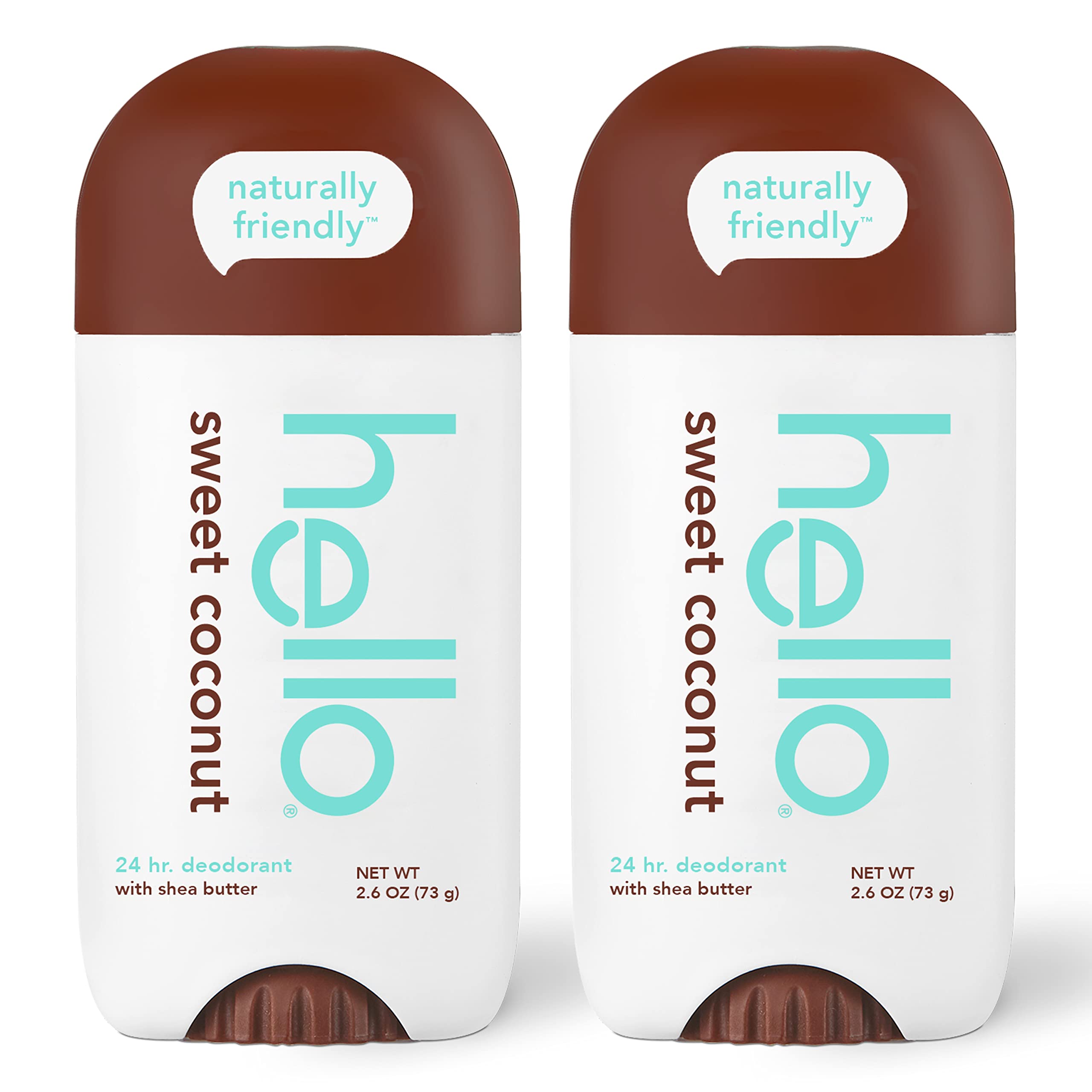 hello Sweet Coconut Deodorant With Shea Butter for Women + Men, Aluminum Free, Baking Soda Free, Parabens Free, 24 Hour Odor Protection, 2.6 Ounce, 2 Pack