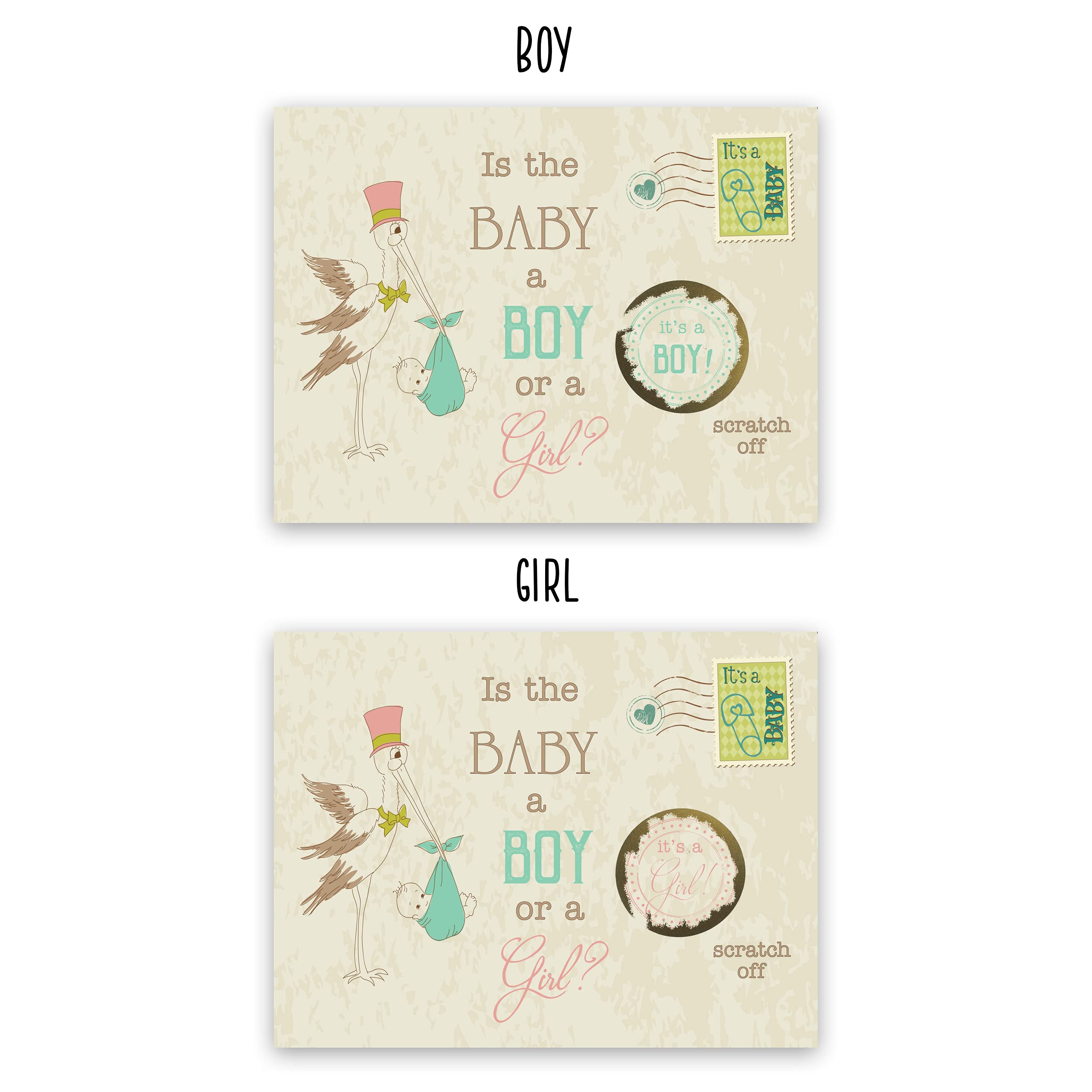 My Scratch Offs - Its a Girl Vintage Stork Gender Reveal Scratch Off Cards - Pack of 25 for Gender Reveal Games Fun Baby Gender Reveal Ideas for Family and Guests