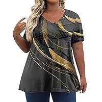 Cotton Pullovers for Women V Neck Gym Printed Plus Size Casual Pullover Short Sleeve Soft Printed Shirts for Women Gray