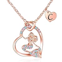 14K Gold-Plated Mermaid Initial Heart Necklace - Easter Gifts for Girls