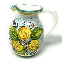 Italian Ceramic Art Pottery Pitcher Vino Vine gal 0,264 Hand Painted Decorated Fruit Made in ITALY Tuscan