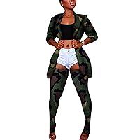 Lucuna Women's Sexy 2 Piece Club Outfits Open Front Blazer + Bodycon Pants Long Stockings Set