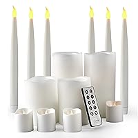 Flameless Candles White Candles Set of 8 Bundle with Taper Candles Set of 6 (Total 14 Battery Candles)-Pillar Candles, Votive Candles and Taper Candles Perfect for Living Room Decor