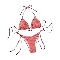 SHENHE Women's 2 Piece Swimsuit Floral Print Halter Tie Side Triangle Bikini Set
