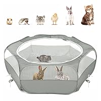 Pawaboo Small Animals Playpen, Waterproof Small Pet Cage Tent with Zippered Cover, Portable Outdoor Yard Fence with 3 Metal Rod for Chick/Kitten/Puppy/Guinea Pig/Rabbits/Hamster/Chinchillas,Light Gray