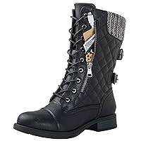 GLOBALWIN Women's Fashion Low Heels Lace Up Ankle Boots