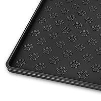 Ptlom Silicone Pet Placemat for Dog and Cat, Waterproof Anti-Slip Pet Feeding Bowl Mats for Food and Water, Small Medium Large Tray Mat Prevent Residues from Spilling to Floor, Black, 31.5