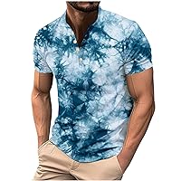 Collarless Golf Shirts for Men 2024 Short Sleeve Tie-Dye Polo T Shirts Breathable Soft Athletic Casual Daily Tshirt