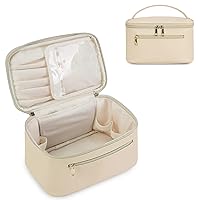 Makeup Bag, Travel Make Up Organizer Cosmetic Brush Bags Case for Women in Eco Vegan Leather, Beige(Patent Pending)