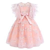 Flower Girls Princess Floral Boho Lace Embroidered Star Pageant Dresses for Kids Baby Party Wedding Puffy Communion Maxi Gown
