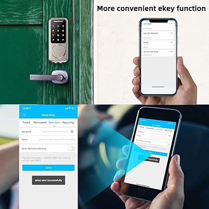 Smart Lock SMONET Keyless Entry Door Lock - Remote Lock/Unlock, Voice Control, Touchscreen Keypad Deadbolt, Bluetooth Connectivity, Code Access, Easy Installation for Home and Office Security