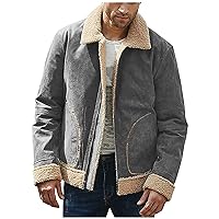 Jackets For Men,Men's Shearling Coat Faux Suede Sherpa Lined Winter Thicken Warm Jacket With Pockets