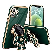 Compatible with iPhone 12 Case Cute 3D Astronaut Stand Design Camera Protection Shockproof Soft Back Cover for Apple iPhone 12 Phone Case Dark Green