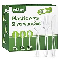 300 Count Clear Plastic Silverware, 100 Plastic Forks, 100 Plastic Spoons, 100 Plastic Knives, BPA-Free Heat Resistant Disposable Plastic Cutlery Set, Heavy Duty Plastic Utensils for Party