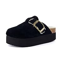 CUSHIONAIRE Women's Granola Fur Genuine Suede Faux Fur Lined Cork Footbed Platform Clog with +Comfort, Wide Widths Available