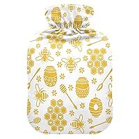 Hot Water Bottles with Cover Yellow Bees Honey Hot Water Bag for Pain Relief, Menstrual Cramps, Hand Feet Warmer 2 Liter