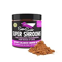 Super Shrooms Mushroom Immune Support Supplement for Dogs and Cats, 2.64 oz - Made in USA Organic Non-GMO, Immune Health for Strong Immunity, 7 Mushroom Blend Powder